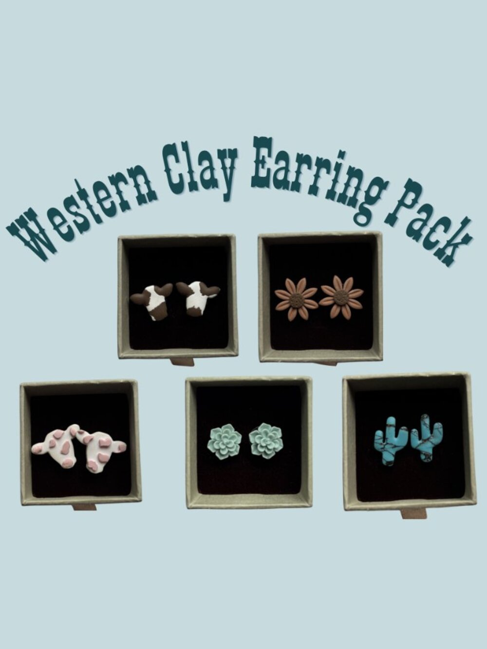 5 Pack of Western Themed Clay Earrings